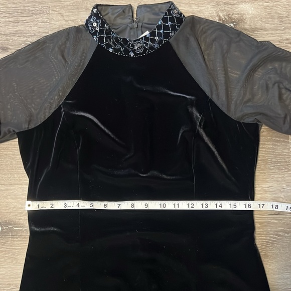 Vintage Velvet Black Dress with Sheer Sleeves - Picture 7 of 8